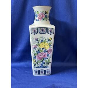 Square Porcelain Vase Accented with Yellow and Pink Flowers